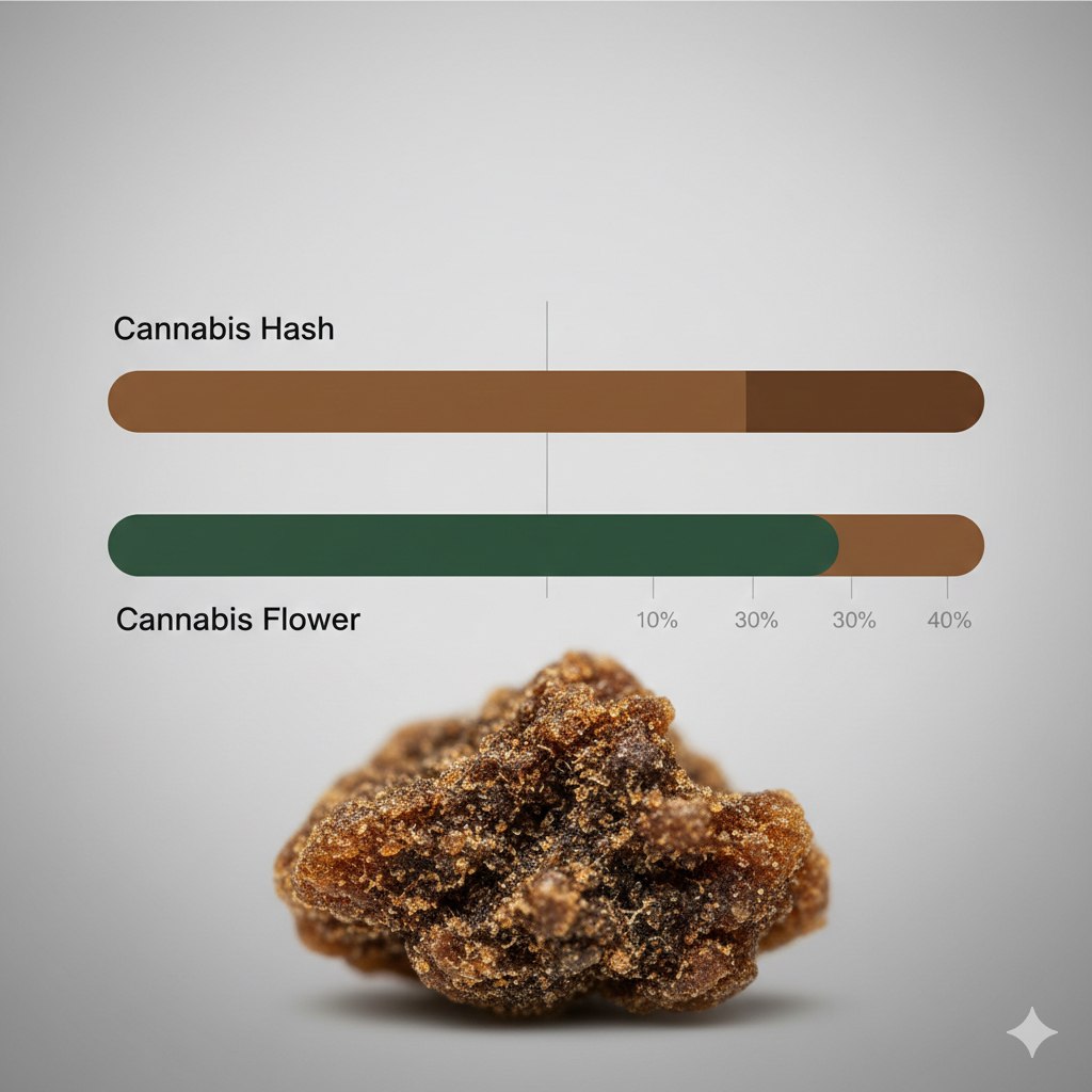 Cannabis hash resin illustrating THC strength and potency compared to cannabis flower